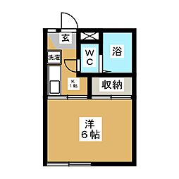 グリーンヒルＢ棟 1階1Kの間取り