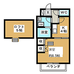 アルベリーノ南阿佐ヶ谷 2階1Kの間取り