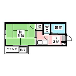 吉野荘 1Kの間取図画像
