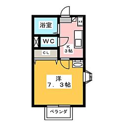 モンシャトー富士 2階1Kの間取り