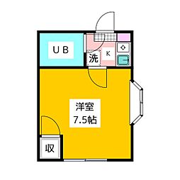 PARK SIDE 2階1Kの間取り
