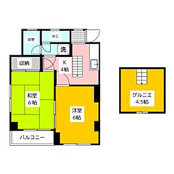 三和ハイツ 2階2Kの間取り