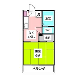 グリーンパレス 2階1DKの間取り