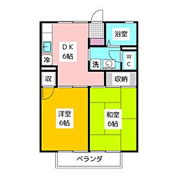 セジュールモトハシ 2階2DKの間取り