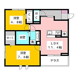 Dalle de verre 1階2LDKの間取り