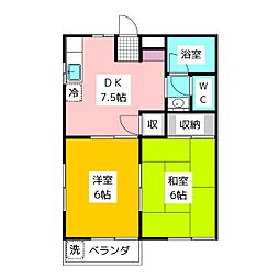 ハイツパーシモン 2DKの間取図画像