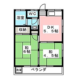 コーポ田中 2階2DKの間取り