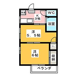 フレールヒルズ 2階2Kの間取り