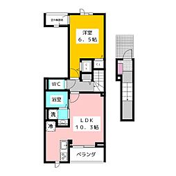 ピースフルIII 2階1LDKの間取り