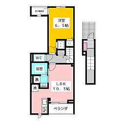 ピースフルIII 2階1LDKの間取り