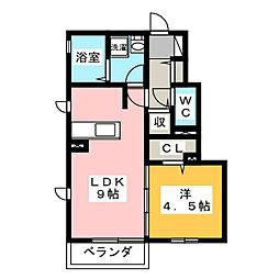 メゾン・ルベニール 1階1LDKの間取り