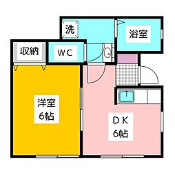 シャインウッド 1階1DKの間取り