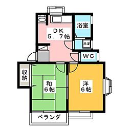 阿竹ハイム 2階2DKの間取り
