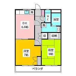 ハイムフォーリーII 2階2DKの間取り