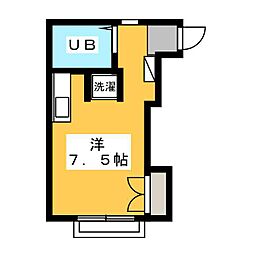 カーサシャーレン 1階ワンルームの間取り
