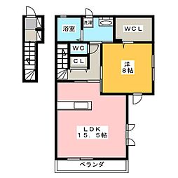 ガーデンハウスA 2階1LDKの間取り