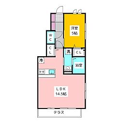 ガーデンハウスB 1階1LDKの間取り