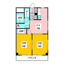 アネックスK 2階2DKの間取り