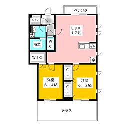 ラールゴ清水 1階2LDKの間取り