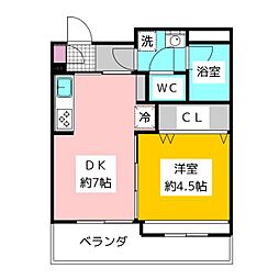 オードシュール 7階1DKの間取り