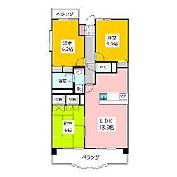 インペリアル花小金井 2階3LDKの間取り