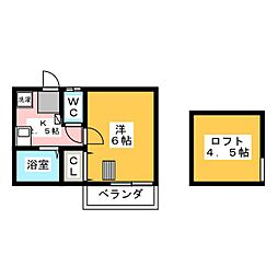 ハイツ長谷川 2階1Kの間取り