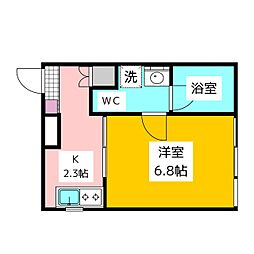 ハレノソラ 3階1Kの間取り