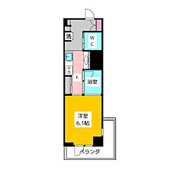リフュージュ・ハピネスタワー ワンルームの間取図画像