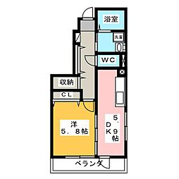 アルカンシェル 1DKの間取図画像