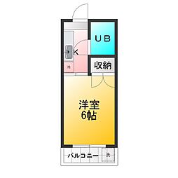 三海ハイム 1Kの間取図画像