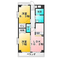 ル.ボンヌール 2LDKの間取図画像