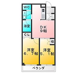 プライマルステージM 2DKの間取図画像