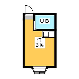 ミモザ 1階ワンルームの間取り