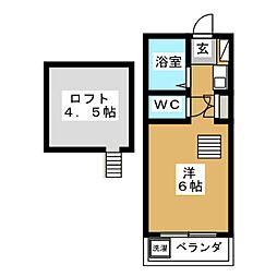 第3シャンポールＦＵＪＩ 2階ワンルームの間取り