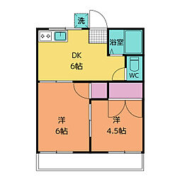 板橋荘 2階2DKの間取り