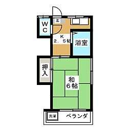 第1北岡荘 2階1Kの間取り