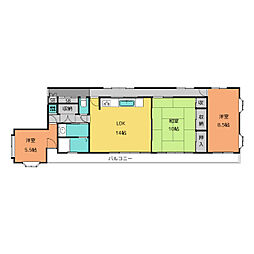 第一根岸ビル 4階3LDKの間取り