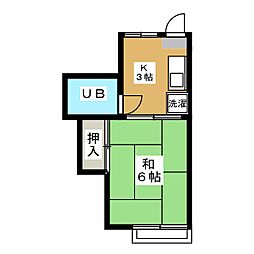 ヴィラワクイ 2階1Kの間取り