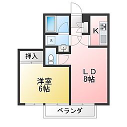 ヤマキ第7ユニアス 1LDKの間取図画像