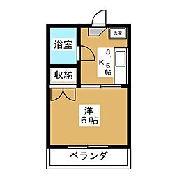 パインヒルハイムCD棟 1Kの間取図画像