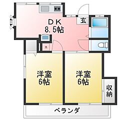 ハイツ北岡荘2 2DKの間取図画像