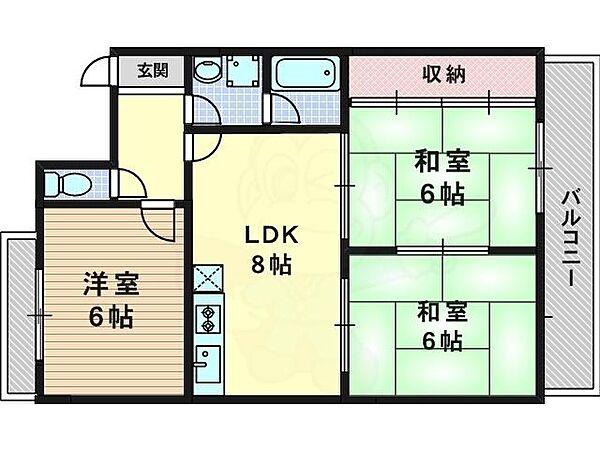 京都府京都市西京区山田南山田町(賃貸マンション3LDK・2階・55.53㎡)の写真 その2