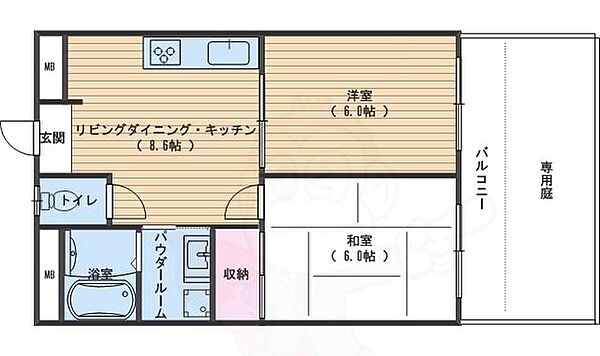 京都府京都市右京区西京極葛野町(賃貸マンション2LDK・1階・47.33㎡)の写真 その2