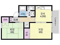 セジュール堂ノ前 2階2DKの間取り