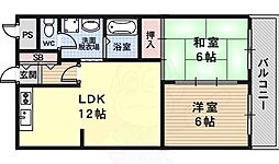 シャトル朱雀 5階2LDKの間取り