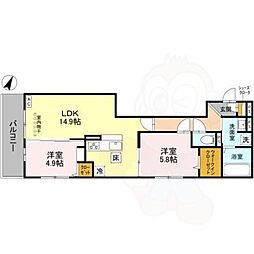 リベルテ四条梅津 3階2LDKの間取り