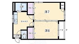 葛城マンション 4階2Kの間取り