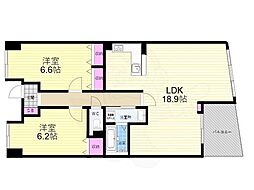 パインフィールド五条 4階2LDKの間取り