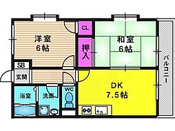 阪急嵐山線 上桂駅 徒歩15分の賃貸アパート 2階2DKの間取り