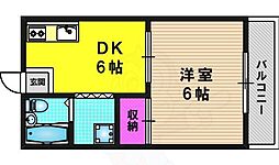 阪急京都本線 桂駅 徒歩15分の賃貸マンション 2階1DKの間取り